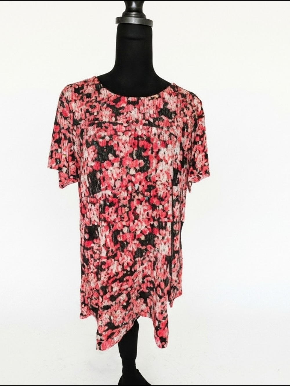 Christopher & Banks Red Pink and Black Floral Tunic Top XL (A85)